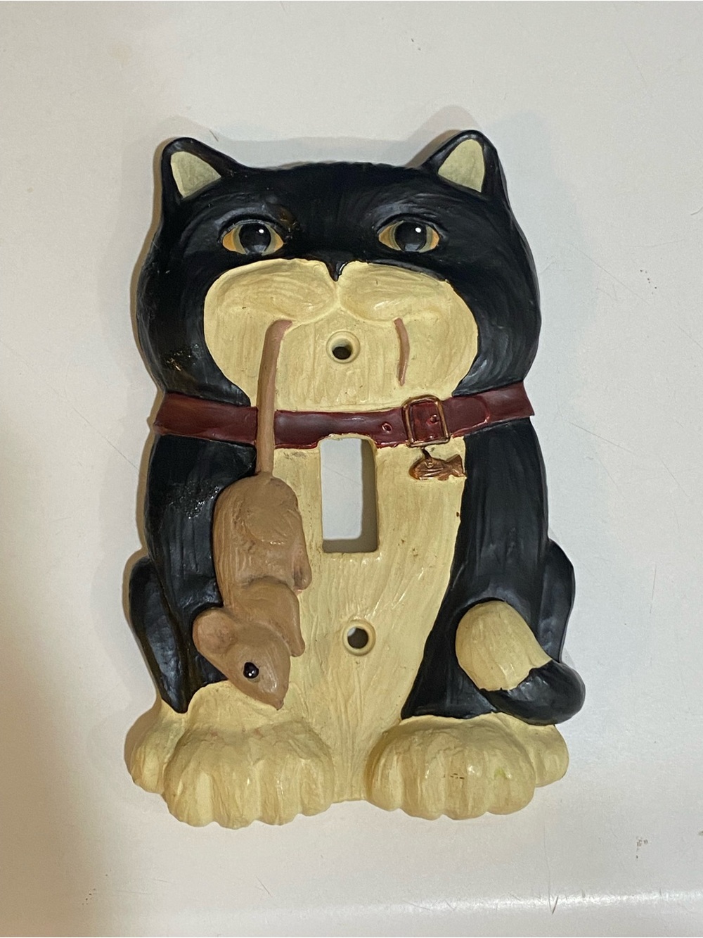 Vintage 1995 Figi Graphics Tuxedo Cat holding Mouse Light Switch Plate Cover